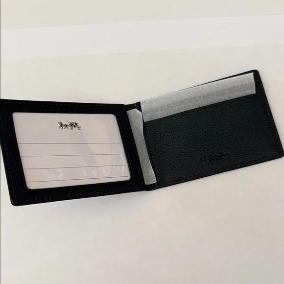 NWOT Men's Coach Pebbled Black Leather ID Card Holder - Picture 2 of 6